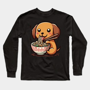 Cute english cream dachshund eating ramen Long Sleeve T-Shirt